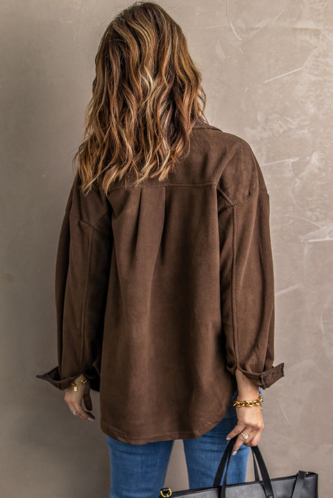 Brown Turn Down Collar Buttoned Shirt Jacket