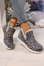 Dark Grey Leopard Print Ankle Patched Flat Winter Fur Boots