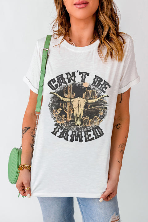 White Cant Be Tamed Western Steer Head Crew Neck T Shirt