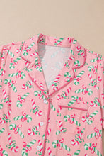 Pink Christmas Candy Cane Print Pocketed Knotted Lounge Set