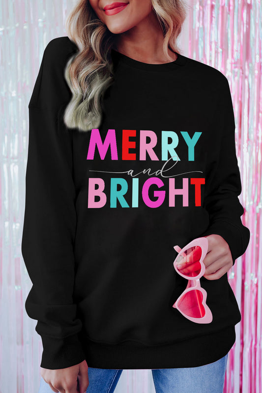 Sudadera gráfica negra colorida MERRY y BRIGHT