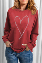 Rhinestone Heart Shaped Long Sleeve Sweatshirt