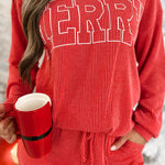 Racing Red Corded MERRY Graphic Long Sleeve Top and Shorts Set