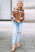 Khaki Plaid Corduroy Flap Pockets Boxy Chunky Jacket