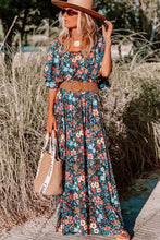 Sky Blue Floral Knotted Back Square Neck Maxi Dress