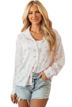 White Love Heart Print Drop Shoulder Puff Sleeve Shirt