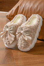 Camel Contrast Bowknot Applique Plush Winter Slippers