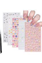 Light Pink Embossed Flower Heart Shape Self-Adhesive Nail Stickers