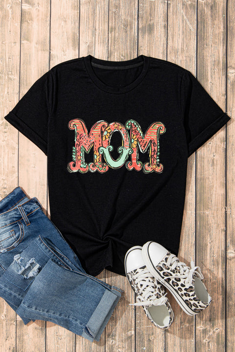 Black Floral MOM Graphic T Shirt