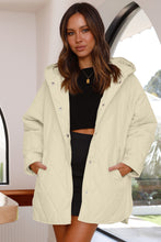 Beige Quilted Snap Button Hooded Coat