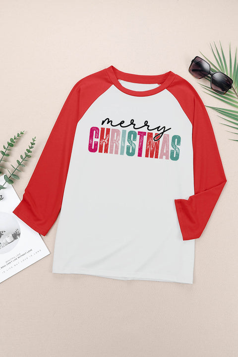 Christmas Tree Snowflakes Graphic Raglan Top