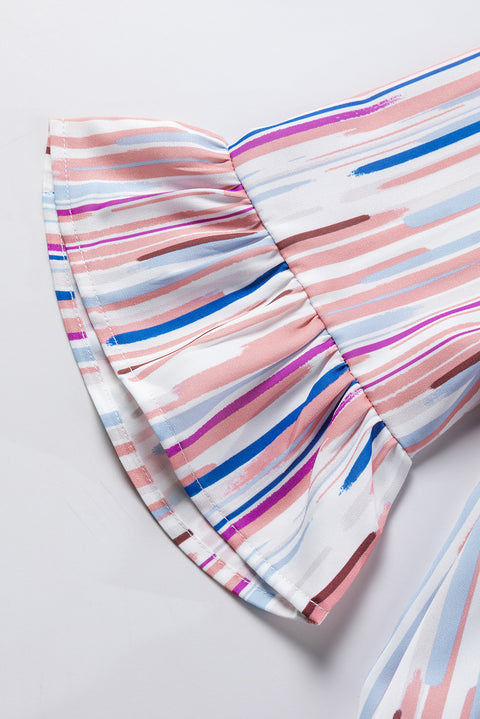 White Multicolor Striped Splash Half Sleeve Blouse