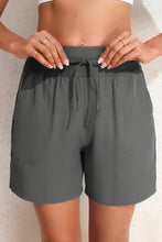 Gray Solid Pocketed Drawstring High Waist Swim Bottom