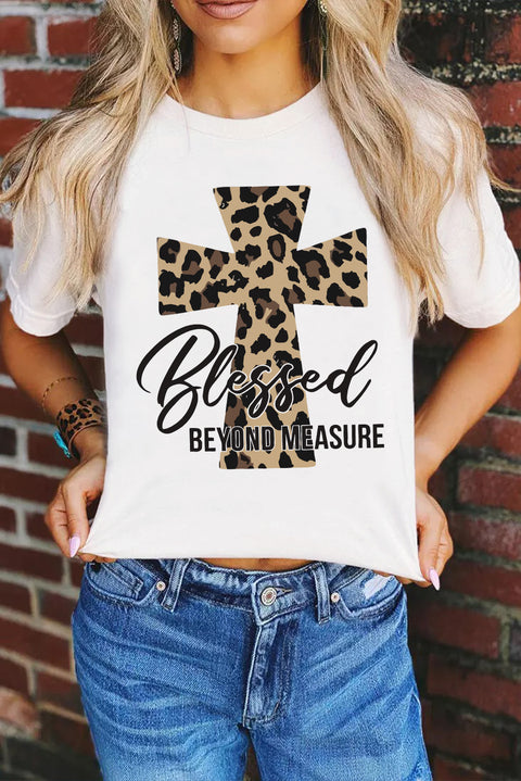 Caqui Camiseta gráfica de manga corta con estampado de leopardo AMEN