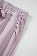 Orchid Petal Drawstring Waist Satin Stripe Patch Straight Leg High Waist Pants