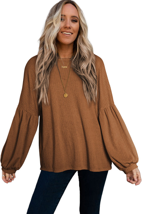 Faux Knit Jacquard Puffy Long Sleeve Top