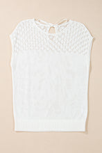 White Eyelet Knit Tied Back Short Sleeve Sweater