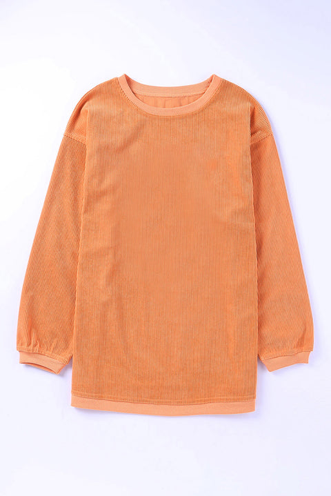 Orange Spooky Season Ghost Print Ribbed Pullover Sweatshirt