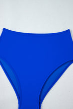 Dark Blue Bow Peplum Waist Spaghetti Straps Tankini Set