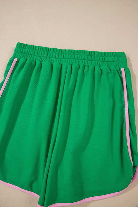 Bright Green Two Tone Contrast Textured Crewneck Tee and Shorts Set