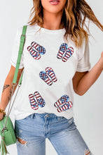 White Sequin American Flag Slipper Pattern Graphic T Shirt