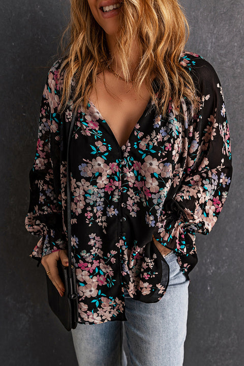 Blusa de gasa con estampado de flores silvestres