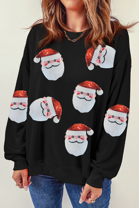 Sudadera negra con gráfico de lentejuelas de Papá Noel 