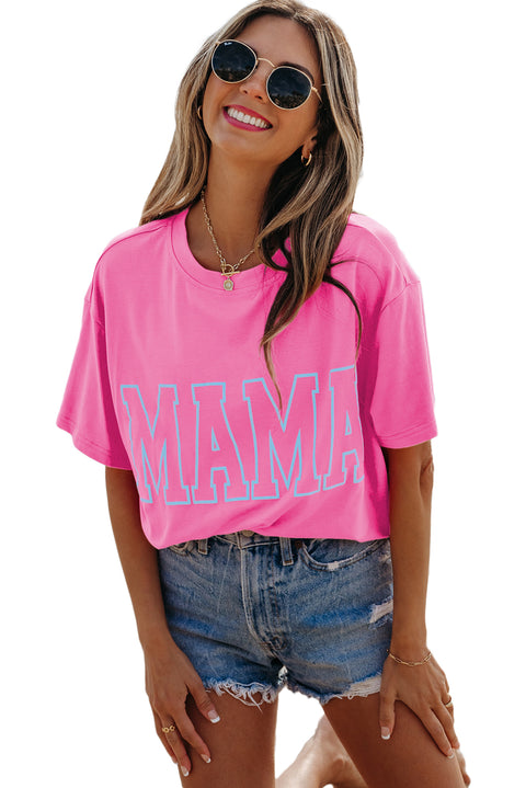 Bright Pink MAMA Letter Graphic Neon T Shirt