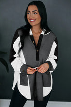 Gray Color Block Exposed Seam Buttoned Neckline Hoodie