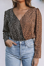 Spliced Leopard Print Wrap Long Sleeve Bodysuit