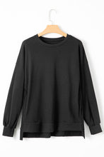 Black Solid O Neck High Low Hem Pullover Sweatshirt