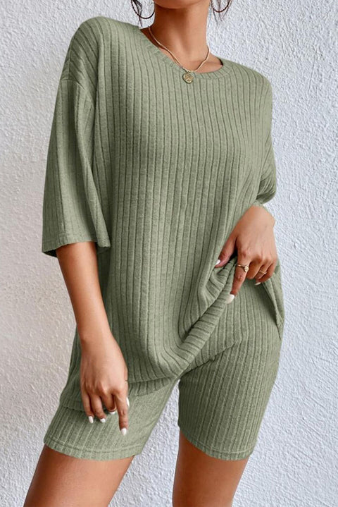 Apricot Plain Ribbed Loose Fit Two Piece Lounge Set