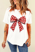 White Heart Bow Printed Crewneck Valentines T Shirt