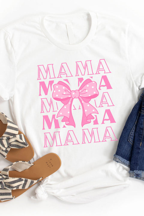 White MAMA Dotty Bowknot Graphic T Shirt