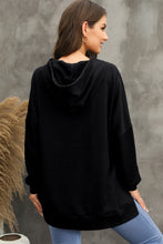 Black Waffle Knit Fleece Lined High Low Oversized Hoodie