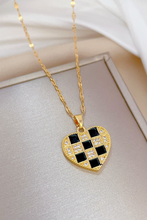 Gold Checker Heart Shape Pendant Necklace