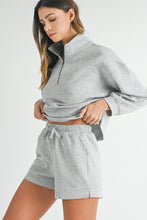 Light Grey Stand Neck Zipped Sweatshirt and Shorts Set