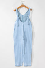 Beau Blue Adjustable Strap V Neck Pocketed Denim Overalls