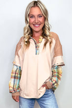 Parchment Plus Size Plaid Patchwork Layered Henley Top