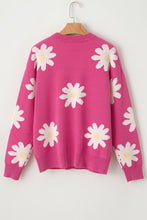 Bright Pink Daisy Flower Crew Neck Long Sleeve Sweater