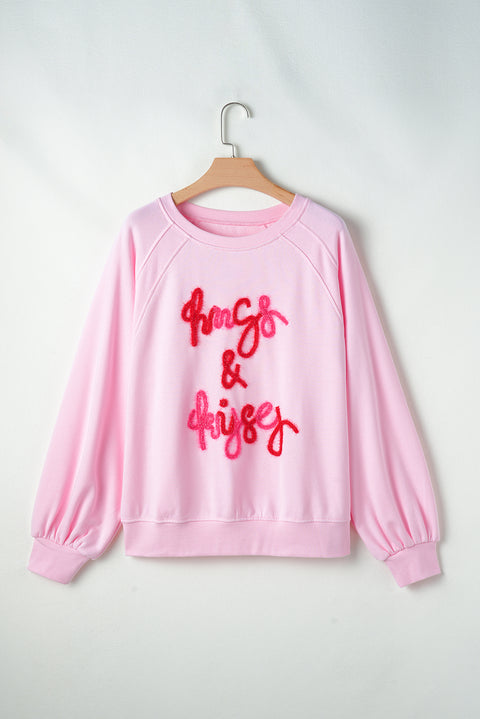 Pink Hugs and Kisses Pop Up Embroidered Raglan Sleeve Sweatshirt