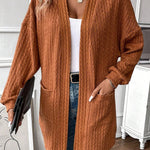 Chestnut Textured Knit Side Pockets Open Front Cardigan