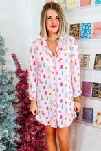 Pink Christmas Twinkle Tree Print Shirt Sleep Dress