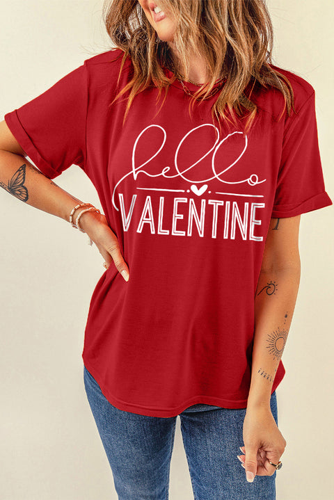 Hello Valentine Letter Print T Shirt