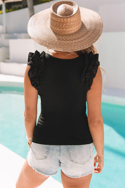 Ruffle Short Sleeves Round Neck Top