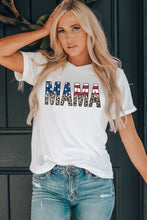 White MAMA Flag Leopard Letter Graphic Cotton T Shirt