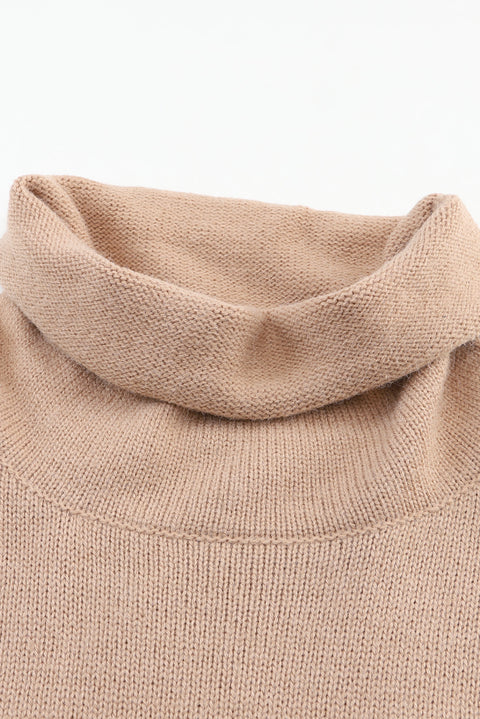 Khaki Color Block Turtle Neck Drop Shoulder Knit Sweater