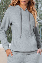 Light Grey Solid Color Fleece Lined Drawstring Hoodie with Pocket