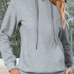 Light Grey Solid Color Fleece Lined Drawstring Hoodie with Pocket