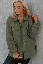 Khaki Retro Quilted Flap Pocket Button Shacket